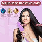 Negative Ionic Hair Straightener Brush with 9 Temp Settings, 30s Fast Heating Hair Straightening Comb with LED Display, Anti-Scald & Auto-Shut Off Hair Brush Straightener for Women (Purple)