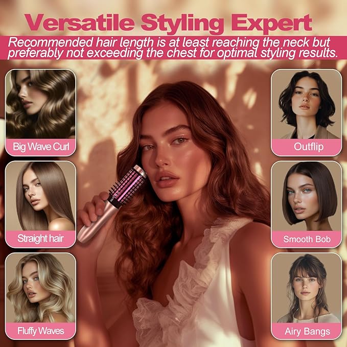 Youbella Cordless Hair Curling Iron Brush, Mini Travel Hot Straightener Comb, 3-in-1 Portable Wave Curling Wand, 1.5″ Ionic Heated Brush, USB Rechargeable Hair Curler, Pink – No Automatic Rotation