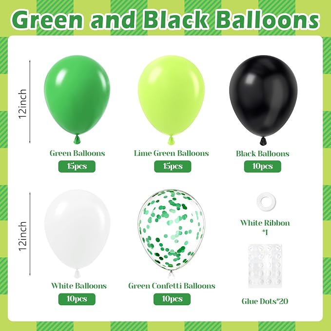 12inch Green and Black Balloons - Image 2
