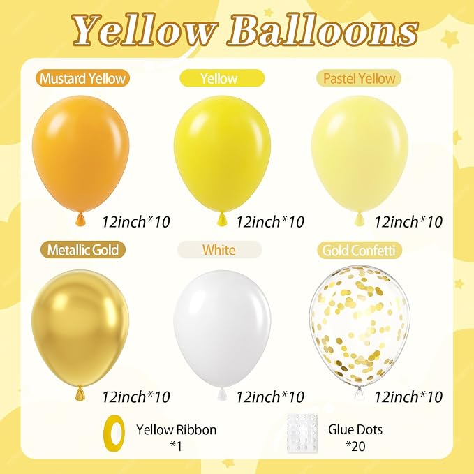 60pcs Yellow and White Balloons 12inch - Image 2