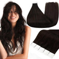 Full Shine Tape in Hair Extensions 20 Inch Straight Seamless Skin Weft Tape in Extensions Real Human Hair Color 2 Darker Brown Natural Soft and Silky Remy Hair 50 Grams 20 Pieces Add Length