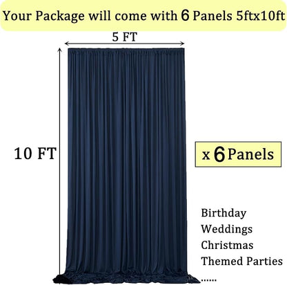 30ft x 10ft Wrinkle Free Navy Blue Backdrop Curtains - Image 6