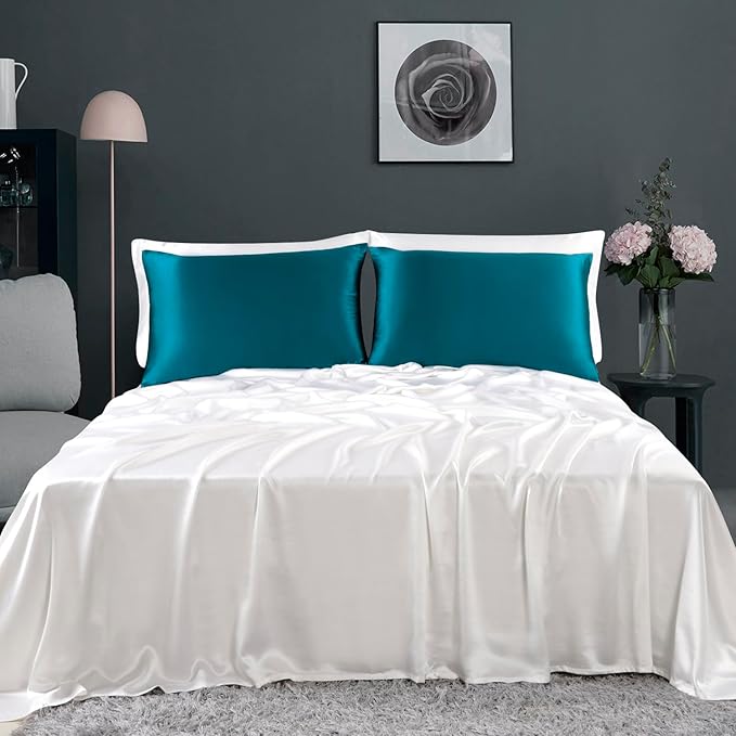 ZIMASILK 100% Pure Mulberry Silk Pillowcase for Hair and Skin Health,Soft and Smooth,Both Sides Premium Grade 6A Silk,600 Thread Count,with Hidden Zipper,1pc (King 20''x36'',Turquoise)