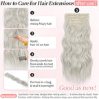 KooKaStyle Clip in Synthetic Hair Extensions Long Wavy 4PCS Thick Hairpieces Silver Grey Blonde Fiber Double Weft Natural Hair Extensions 20 Inch for Women