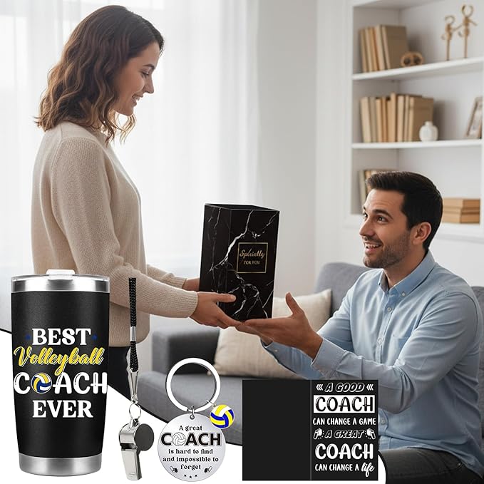 Keluna Volleyball Coach Gifts for Men - Volleyball Coach Appreciation Thank You Team Player Sports Lover Gift for Men Brother Husband Teacher Colleague Tumbler Cup Keychain Whistle Greeting Cards