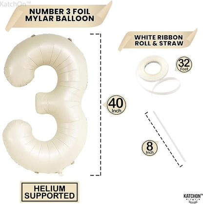 KatchOn Cream White Number 3 Balloon Neutral 40 Inch | Three Balloon, 3 Balloon - Image 4