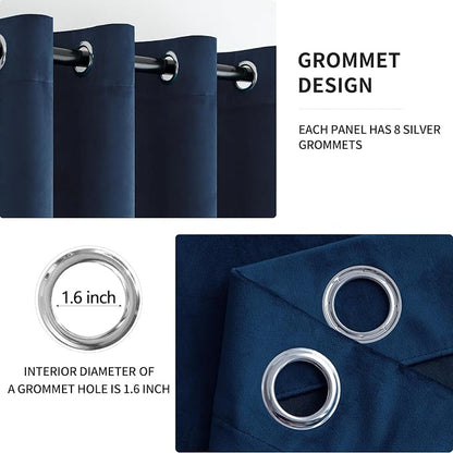 MIULEE Velvet Curtains Navy Blue 52 x 90 Inch Length Set of 2 | Grommet Drapes - Image 2