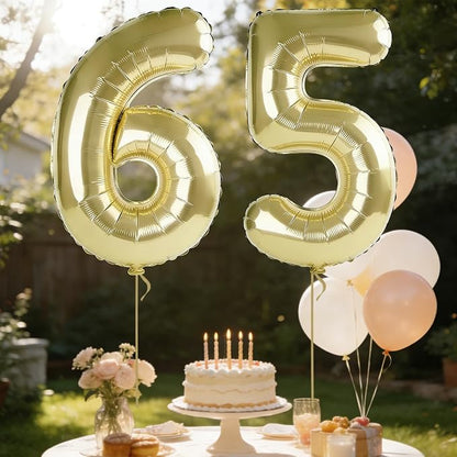 40 Inch Number 65 Balloons for 65th Birthday Party Decorations, 0-100 Champagne - Image 3