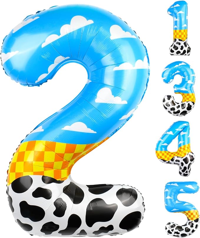 40 Inch Number 2 Balloon Blue Clouds Cartoon Story Balloons Toy Inspired Story by AXBMM