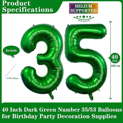 Dark Green 35 Number Balloons, 40 Inch Giant Number 35 Balloons Foil Mylar - Image 2