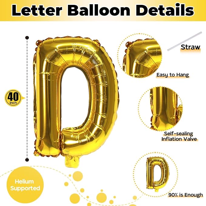 Custom Letters Balloon Gold, Large Helium Alphabet Name Balloon D Decor - Image 2