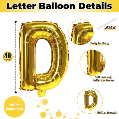 Custom Letters Balloon Gold, Large Helium Alphabet Name Balloon D Decor - Image 2