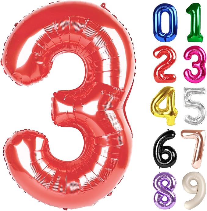 3 Balloon - Red Birthday Number Balloons, 40 Inch Decorations Men Women | Red by ALPHADELTAPI