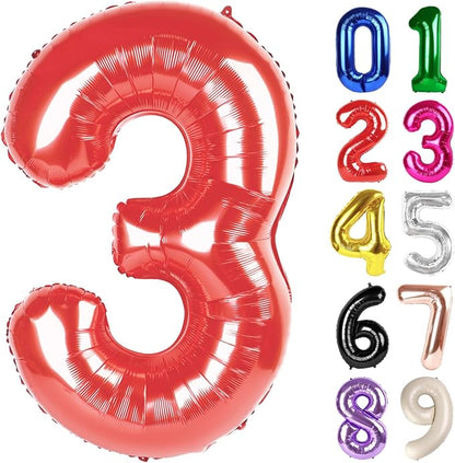 3 Balloon - Red Birthday Number Balloons, 40 Inch Decorations Men Women | Red by ALPHADELTAPI