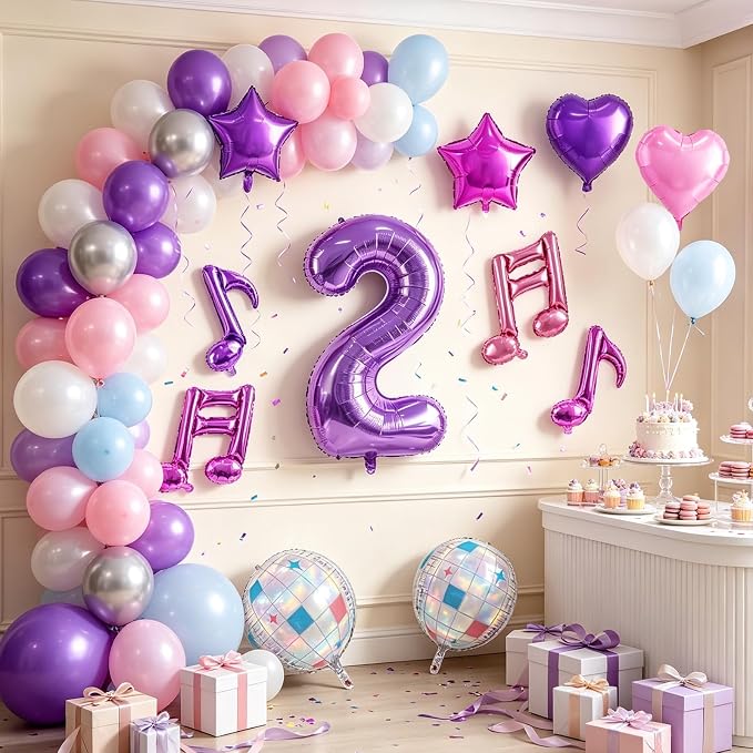 TONIFUL Girl‘s Purple Pink Music Themed 2nd Birthday Decorations | 40 Inch - Image 5