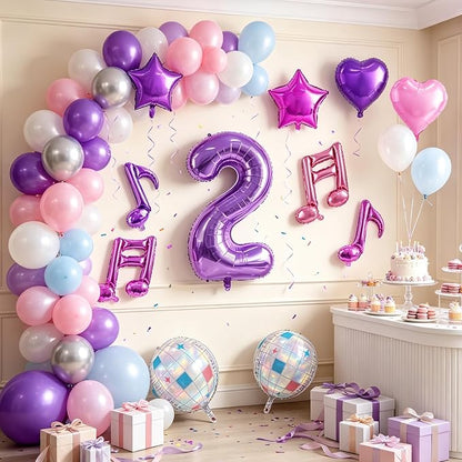 TONIFUL Girl‘s Purple Pink Music Themed 2nd Birthday Decorations | 40 Inch - Image 5