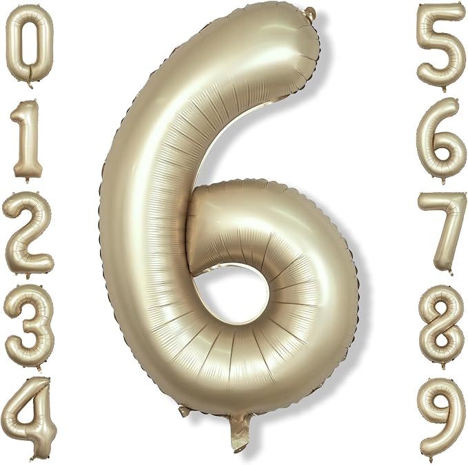 40 Inch Balloon Number 6 Champagne Gold, Large Foil Metallic Light Gold 6 by Isndare