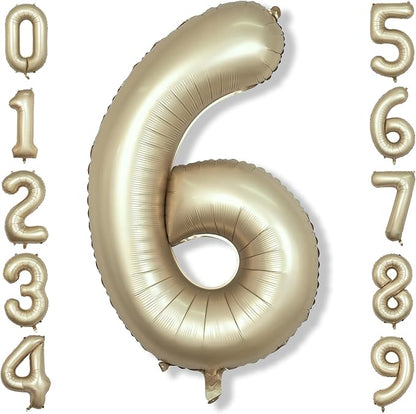 40 Inch Balloon Number 6 Champagne Gold, Large Foil Metallic Light Gold 6 by Isndare