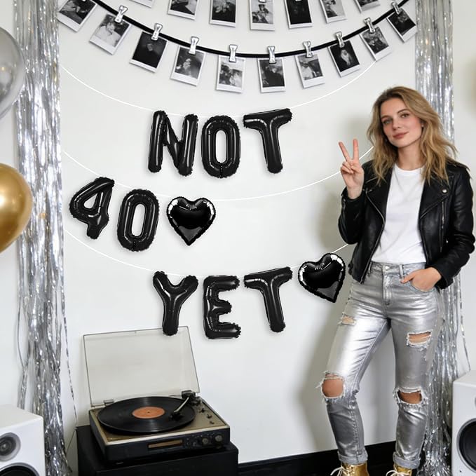 Black Not 40 Yet Banner, 16 in letter NOT 40 YET Balloons 39th Birthday - Image 6