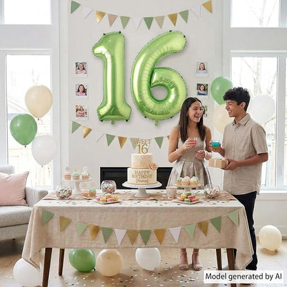 Light Green Number 16 Balloon 40 Inch, Shiny Foil Sweet 16 Party Supplies | - Image 6