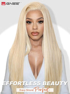 WIGNEE 13x6 Synthetic Lace Front Wig 28" Blonde Wig Pre-Plucked Handmade Lace Front Wigs with Kanekalon Futura Hair Voluminous Long Straight Synthetic Wigs for Daily Party Use