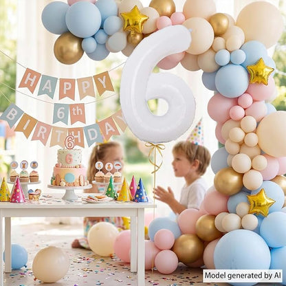 White Number 6 Balloon 40 Inch, Large White Foil Mylar 6th Birthday Decorations - Image 3