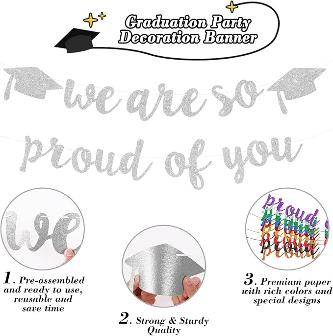 2026 Graduation Decorations Pre-Strung Blingbling We Are So Proud of You Banner - Image 2