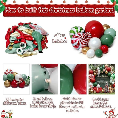 Christmas Balloon Arch Kit, Double Stuffed Red Green White Pearl Balloon - Image 4