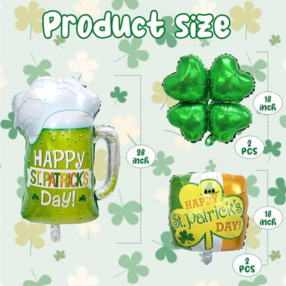 St. Patrick's Day Balloons 5pcs 18 Inch Shamrock Balloons Clover Foil Balloon - Image 2