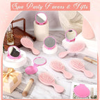 Meanplan 24 Pcs Mini Hair Brush Set 12 Travel Wet Dry Hair Combs Pocket Detangling 12 Compact Folding Makeup Mirrors for Spa Sleepover Birthday Bridal Shower Bachelorette Christmas Party Gift (Pink)