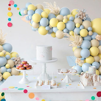 Pastel Blue Yellow Balloon Garland Arch - Image 5