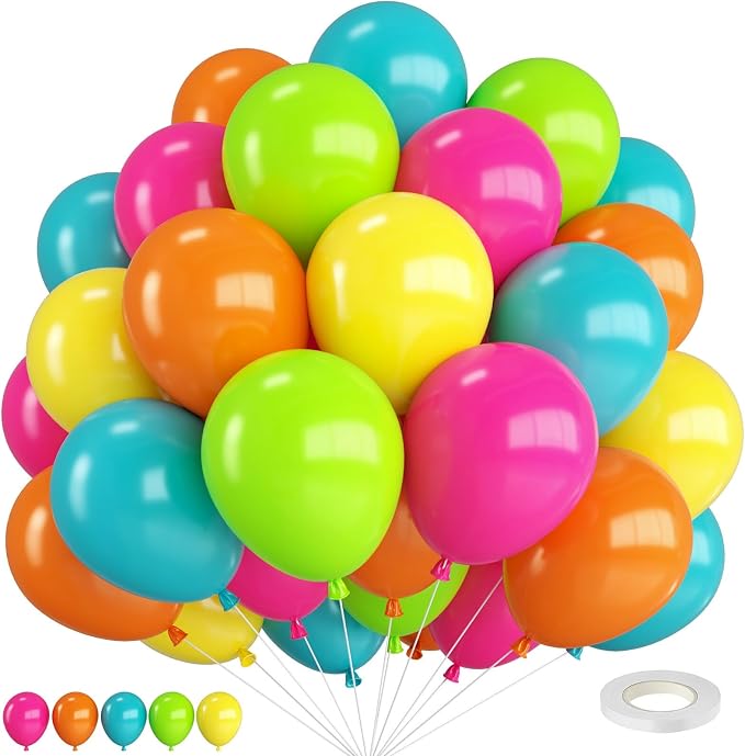 Rainbow Balloons, 12 Inch Multicolor Balloons in Fruit Green Slate Blue Matt by FEYG