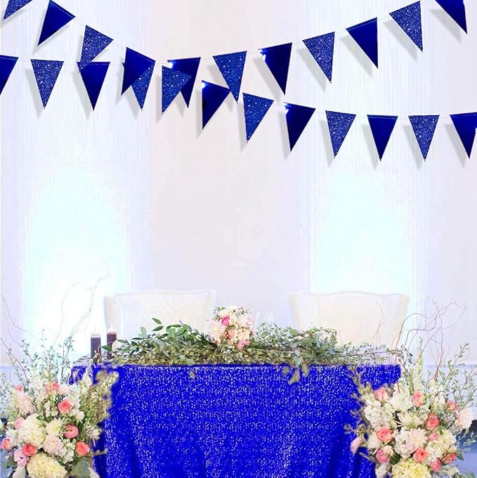 30 Ft Royal Blue Party Decorations Navy Blue Metallic Glitter Paper Triangle - Image 6