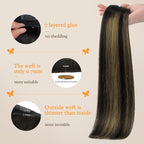 DOORES Hair Extensions Real Human Hair, Natural Black to Chestnut Brown 14 Inch 130g 9pcs, Clip in Remy Human Hair Extensions Seamless Clip ins Straight Hair Invisi Edge Hair Extensions Remy Hair