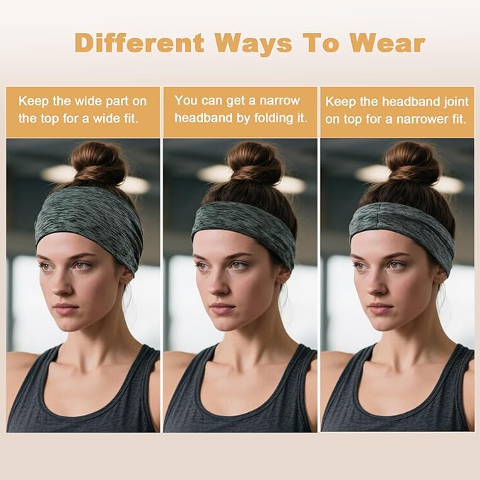 6 Pack Wide Headbands for Women - No Slip Hair Bands for Sports Yoga Workout Running Daily Use, Soft Stretchy Elastic Sweat Wicking Head Wraps Hair Accessories