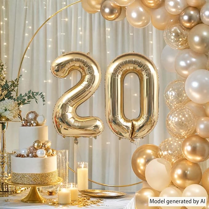 White Gold Number 20 Balloon 40 Inch, Champagne Foil Two Decades Decoration | - Image 7