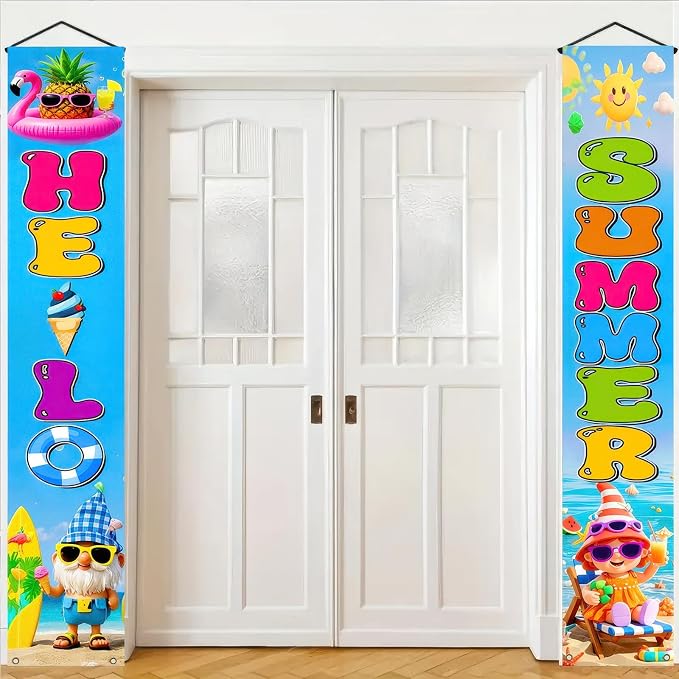 BlissYard 2pcs Welcome Summer Door Banner Hawaiian Gnome Porch Banners Sign - Image 9