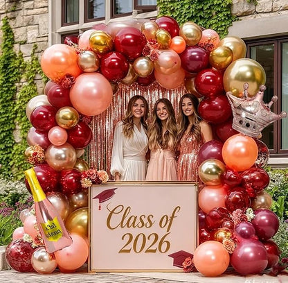 Burgundy Pink Balloon Arch Double Stuffed Dark Red Pink Gold Pearl Balloons - Image 5