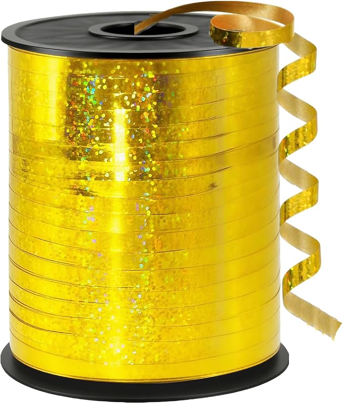 500 Yards Golden Laser Curling Ribbon, 1/5" Holographic Curly Ribbons, Curling by Unknown