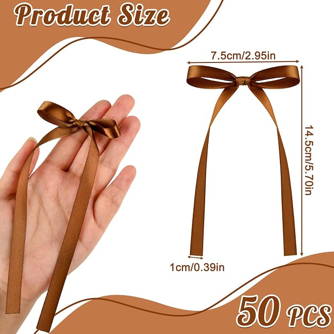 NEBURORA 50 Pcs Brown Bows for Cake Decoration Party Ribbon Bowknots | Pastel - Image 2