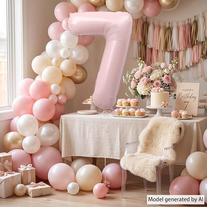 Baby Pink Number 7 Balloon 40 Inch, Soft Pastel Event Party Supplies | - Image 3