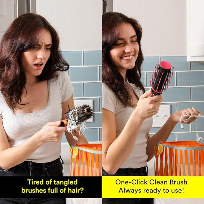 Hair Brushes for Women - Self Cleaning Blow Dryer Brush Detangler Round Brush Roller Retractable Travel Hairbrush Pink Birthday Gifts