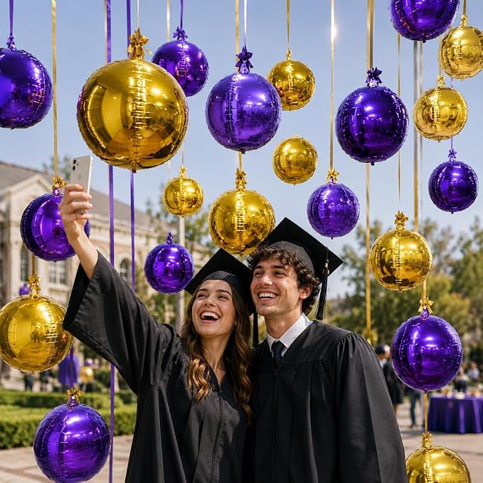 Purple Gold Round Foil Balloons - Image 8