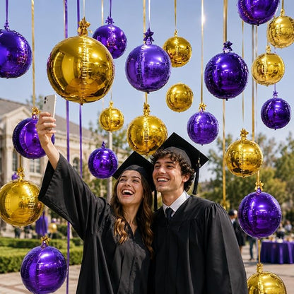 Purple Gold Round Foil Balloons - Image 8
