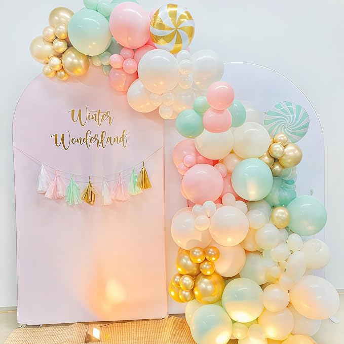 Pink and Green Balloons Pastel Green Pink White Sand Gold Metallic Balloons - Image 4