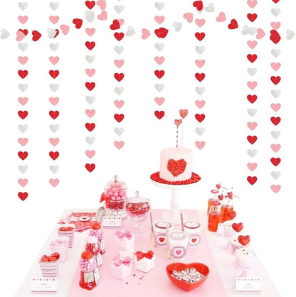 Glitter-Red Silver-Pink Valentines Party-Decorations Heart-Garland - 52ft - Image 5