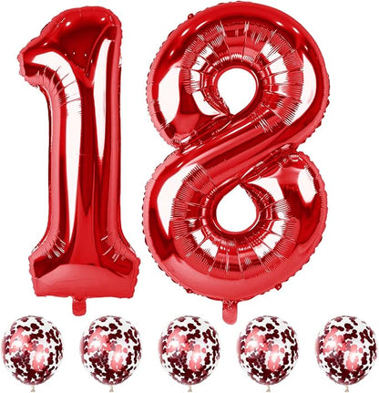 Red 18 Balloon Numbers and Confetti Balloons, 18th 81st Birthday Balloons Set by Lingqiang