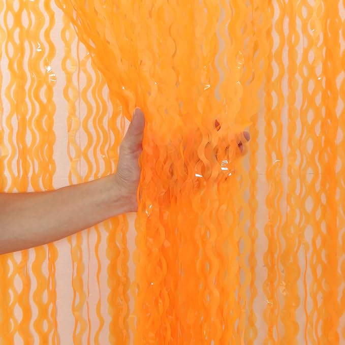 CYLMFC 4 Pack Wavy Orange Foil Fringe Curtain Party Decorations by CYLMFC