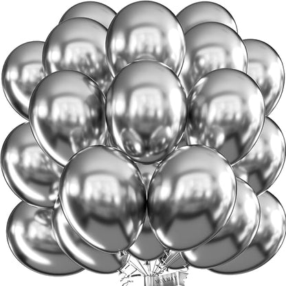 Metallic Silver Balloons, Disco Party Balloons Decorations by MOXMAY