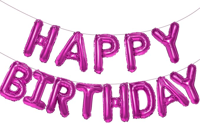 Hot Pink Happy Birthday Balloon Banner, 16 Inch Foil Mylar Happy Birthday by PatiCool